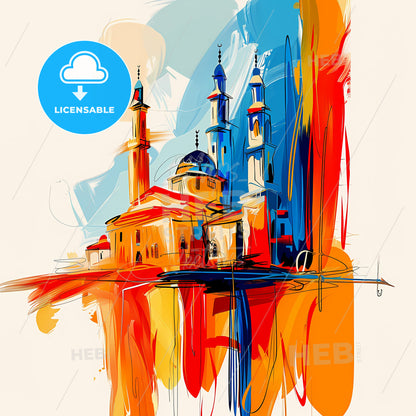 Vibrant Tabuk, Saudi Arabia - A Painting Of A Building With Towers And Towers