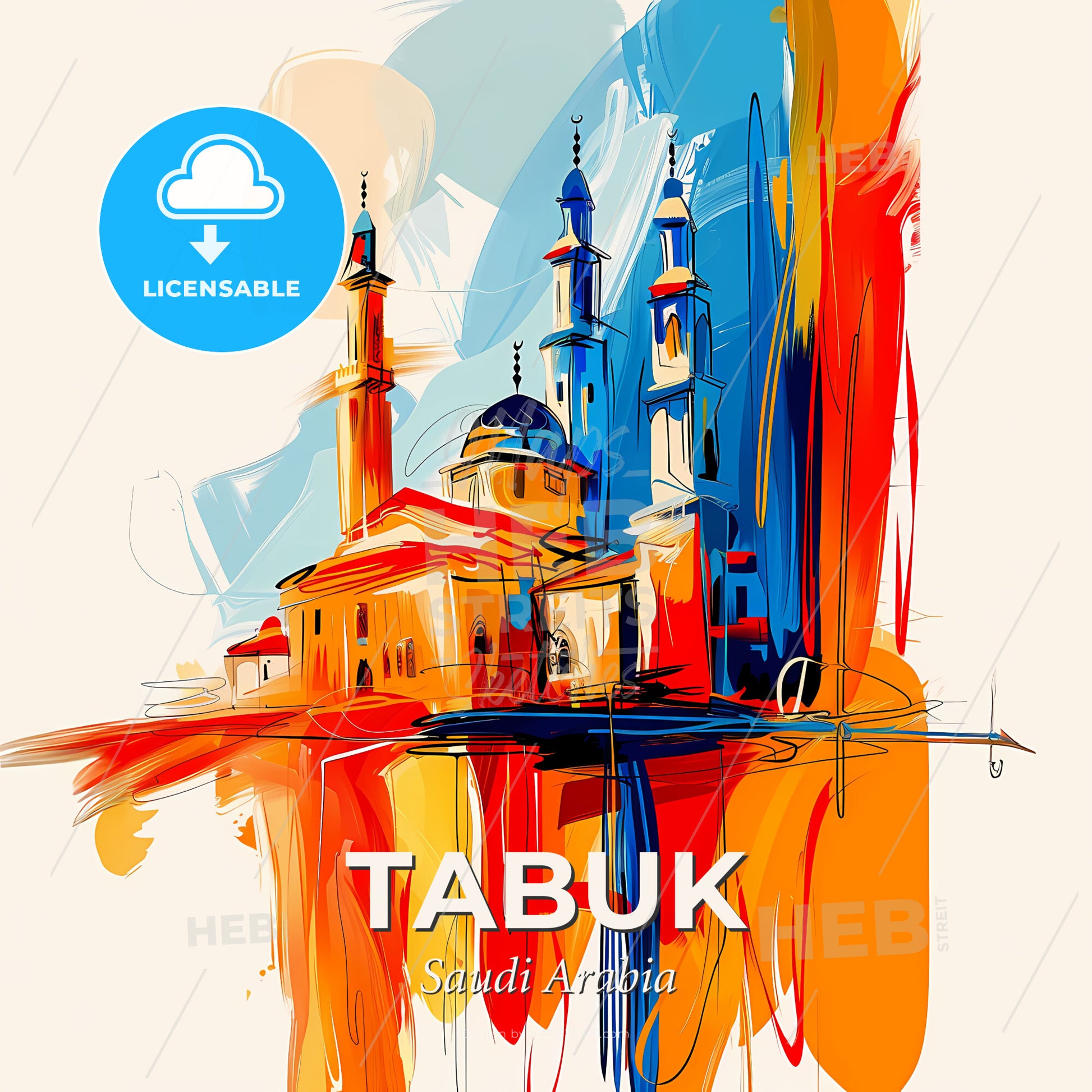 Vibrant Tabuk, Saudi Arabia - A Painting Of A Building With Towers And Towers - Square format print template