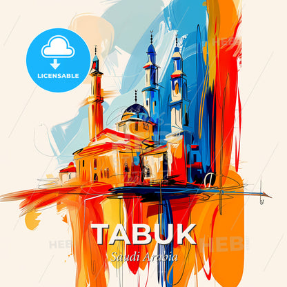 Vibrant Tabuk, Saudi Arabia - A Painting Of A Building With Towers And Towers - Square format print template
