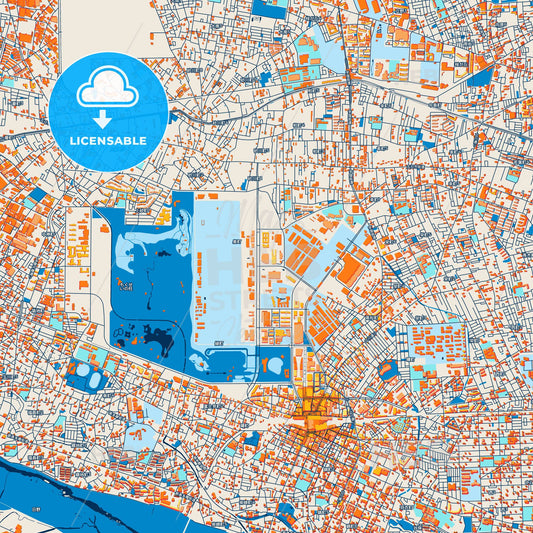 Colorful Tachikawa Street Map with Labels and Buildings