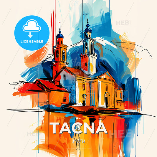 Vibrant Tacna, Peru - A Painting Of A Building With Towers - Square format print template