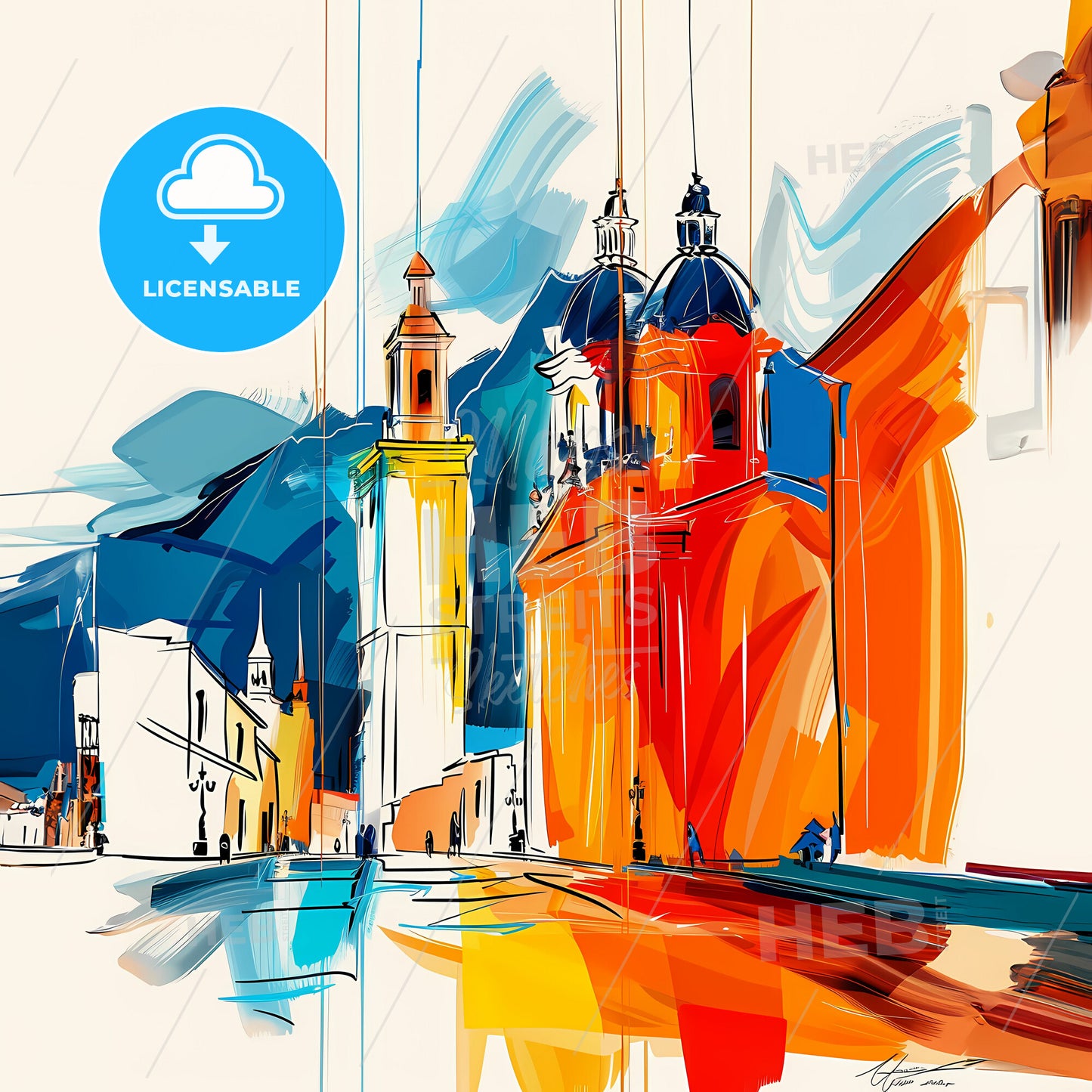 Vibrant Tacna, Peru - A Painting Of A Building With Towers