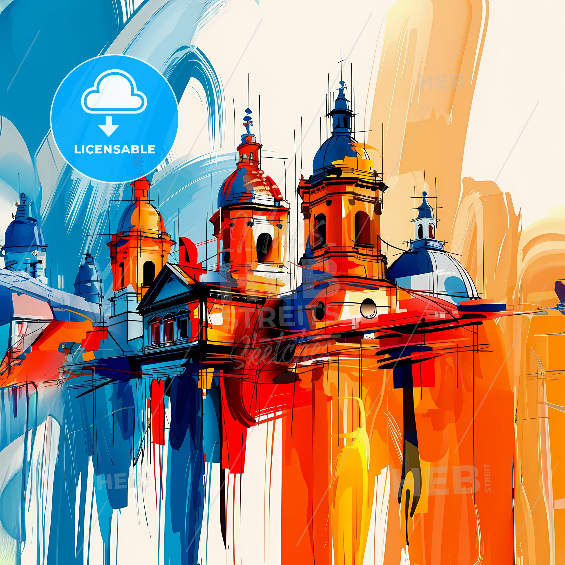 Vibrant Tacna, Peru - A Painting Of A Building With Domes