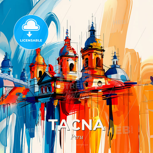 Vibrant Tacna, Peru - A Painting Of A Building With Domes - Square format print template