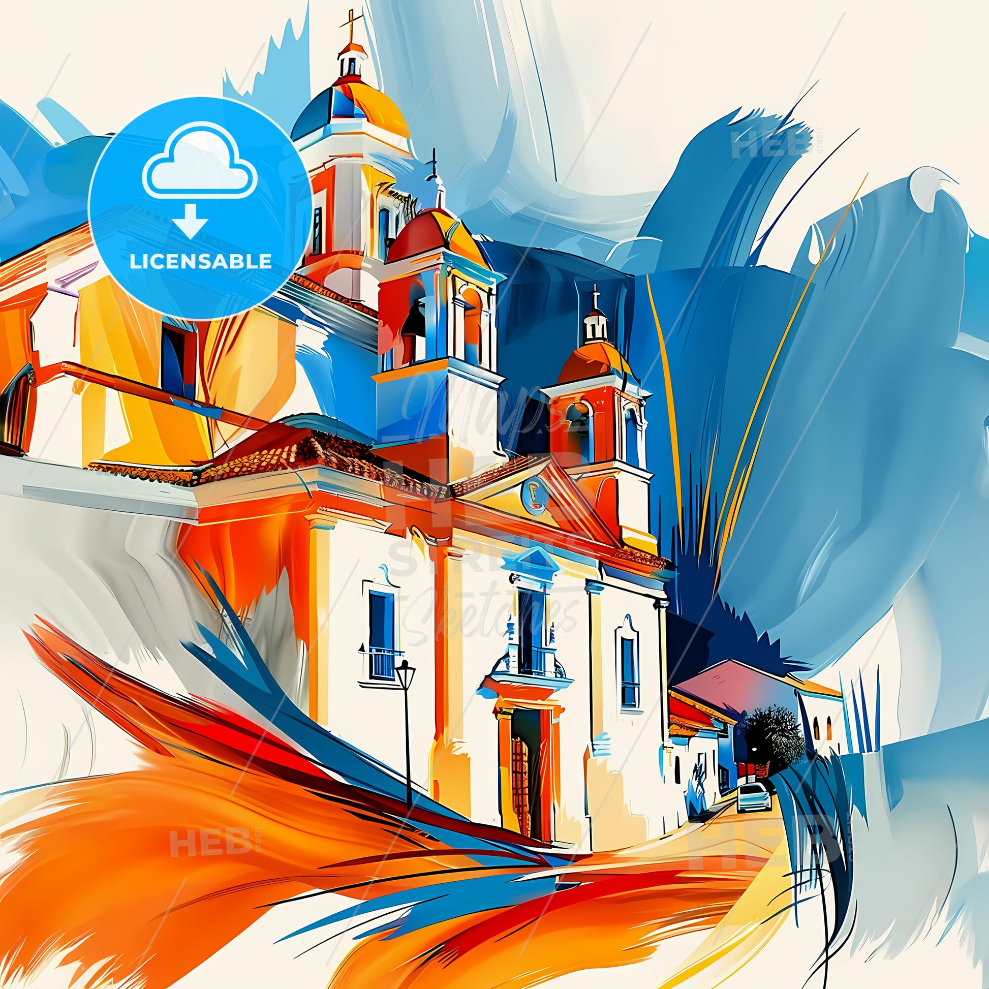 Vibrant Tacna, Peru - A Painting Of A Church