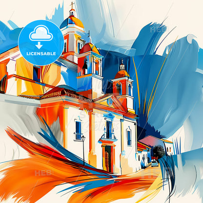 Vibrant Tacna, Peru - A Painting Of A Church