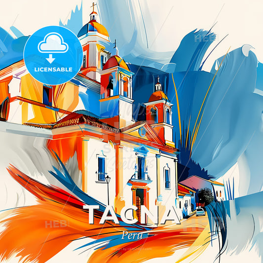 Vibrant Tacna, Peru - A Painting Of A Church - Square format print template