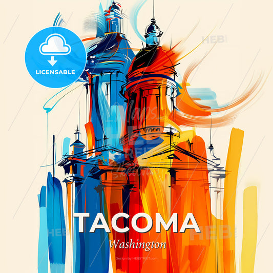 Vibrant Tacoma, Washington - A Colorful Painting Of A Building - Square format print template