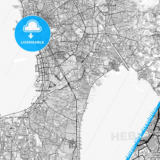 Taguig, Philippines light map with streetnames, citynames and districts
