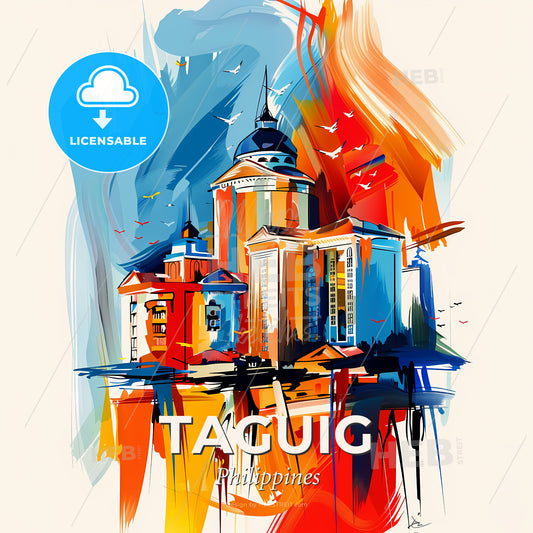 Vibrant Taguig, Philippines - A Painting Of A Building - Square format print template
