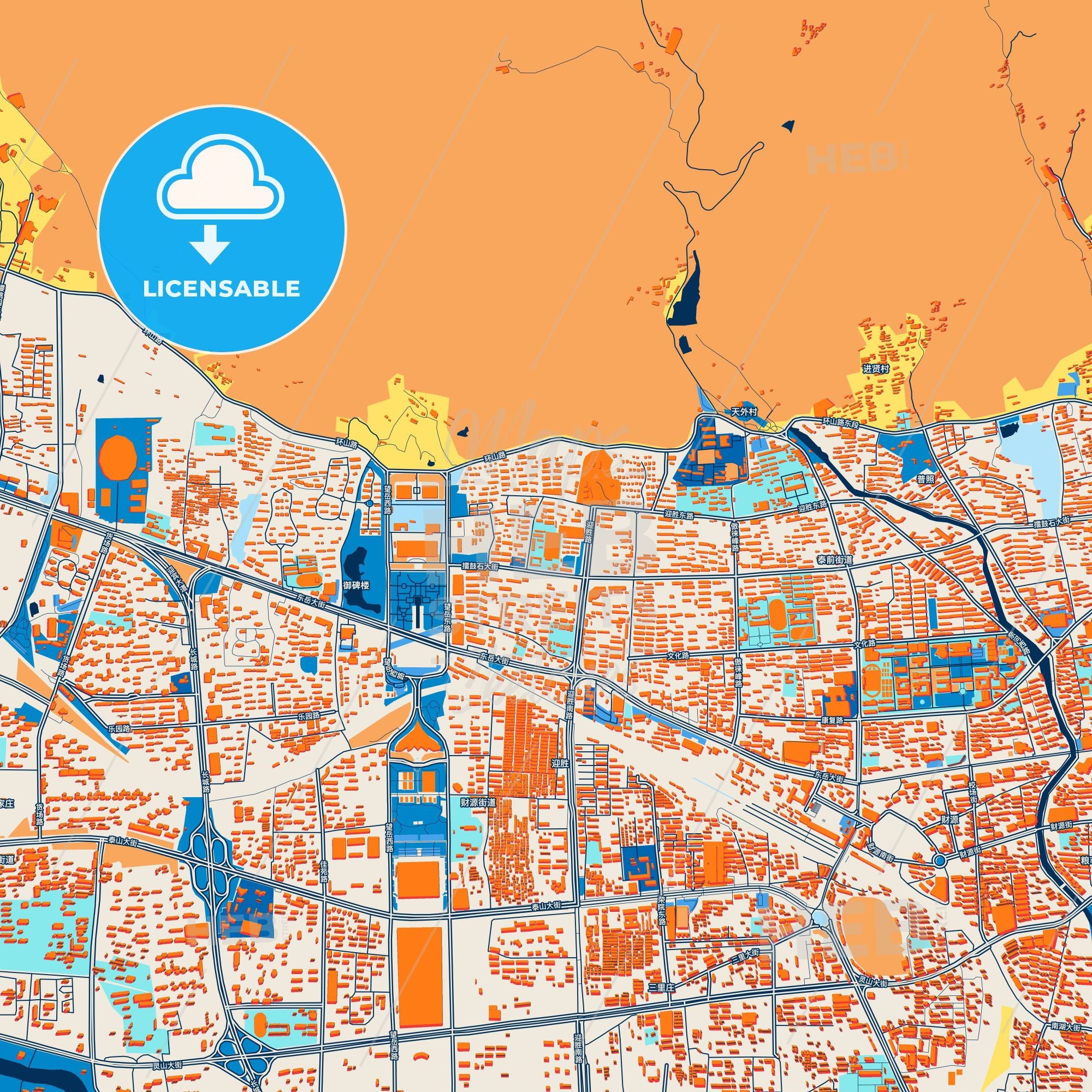 Colorful Tai An Street Map With Labels And Buildings – HEBSTREITS