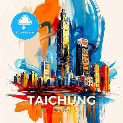 Vibrant Taichung, Taiwan - A Colorful Cityscape With Many Tall Buildings - Square format print template