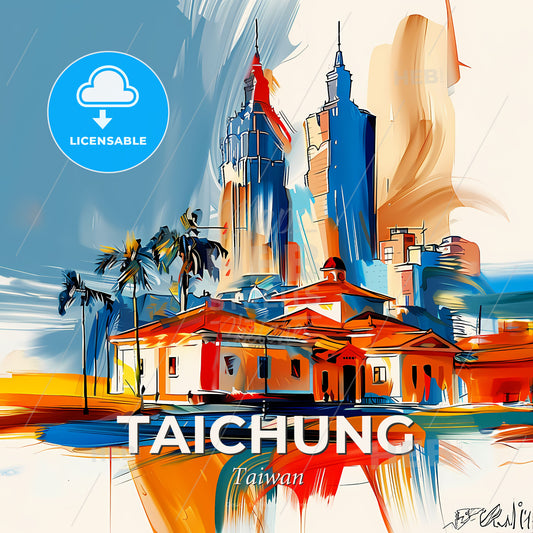 Vibrant Taichung, Taiwan - A Painting Of A City - Square format print template