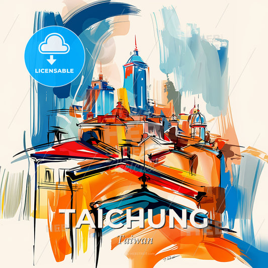 Vibrant Taichung, Taiwan - A Painting Of A City - Square format print template
