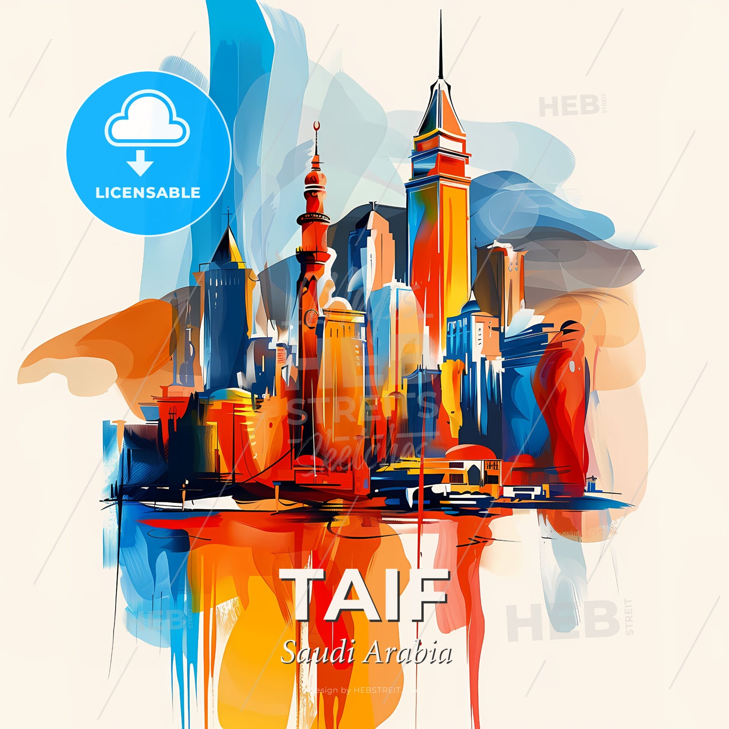 Vibrant Taif, Saudi Arabia - A Colorful Cityscape With A White Background - Square format print template