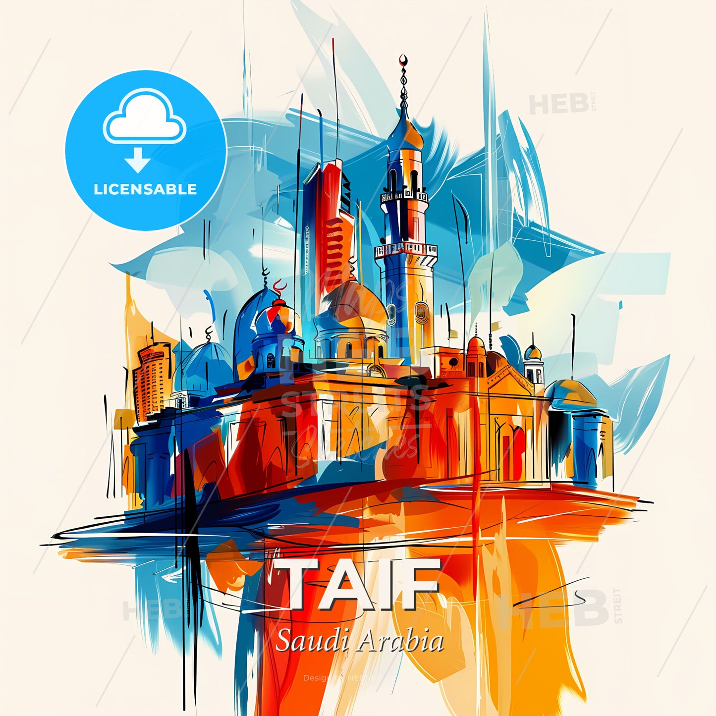 Vibrant Taif, Saudi Arabia - A Colorful Painting Of A Building - Square format print template