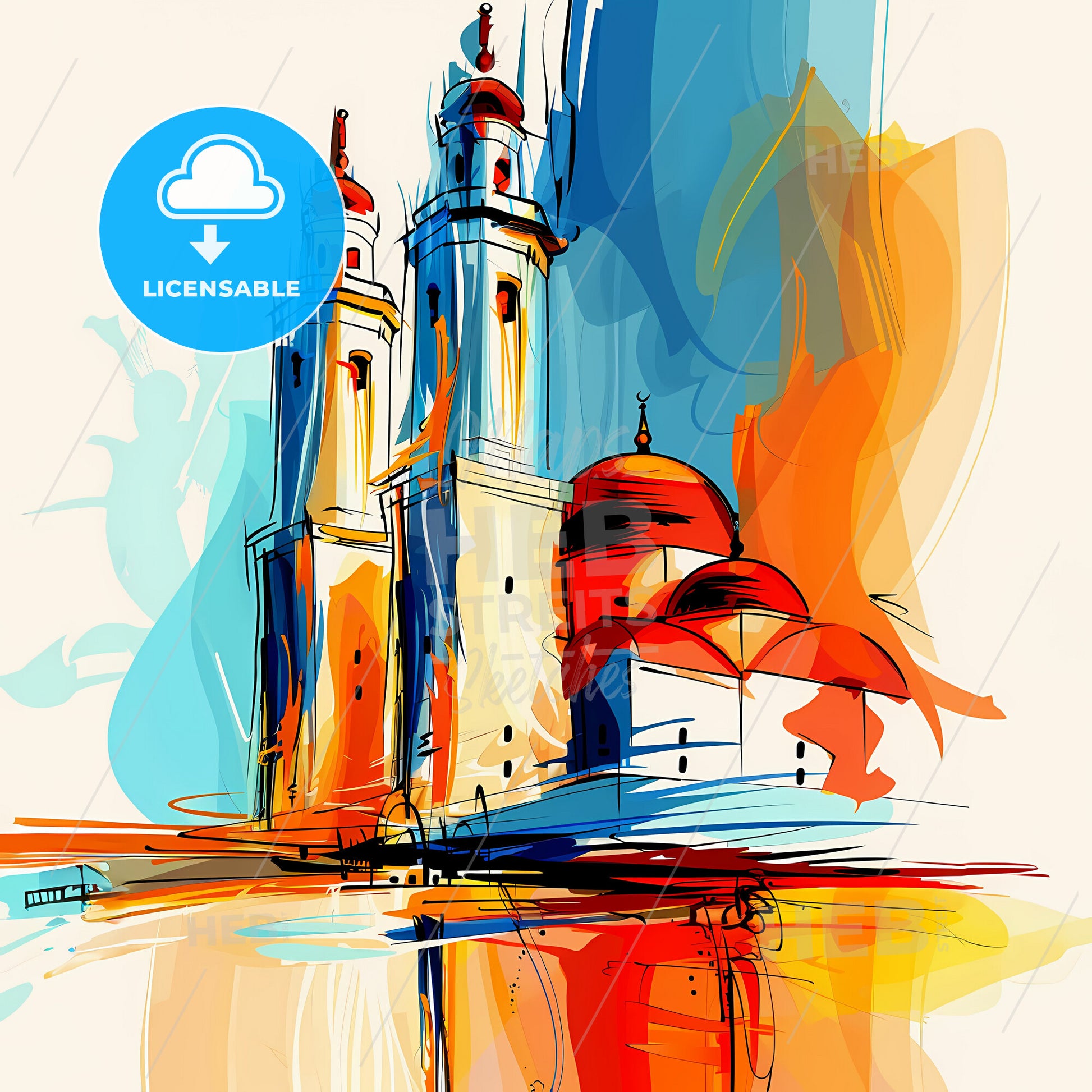 Vibrant Taif, Saudi Arabia - A Colorful Drawing Of A Building