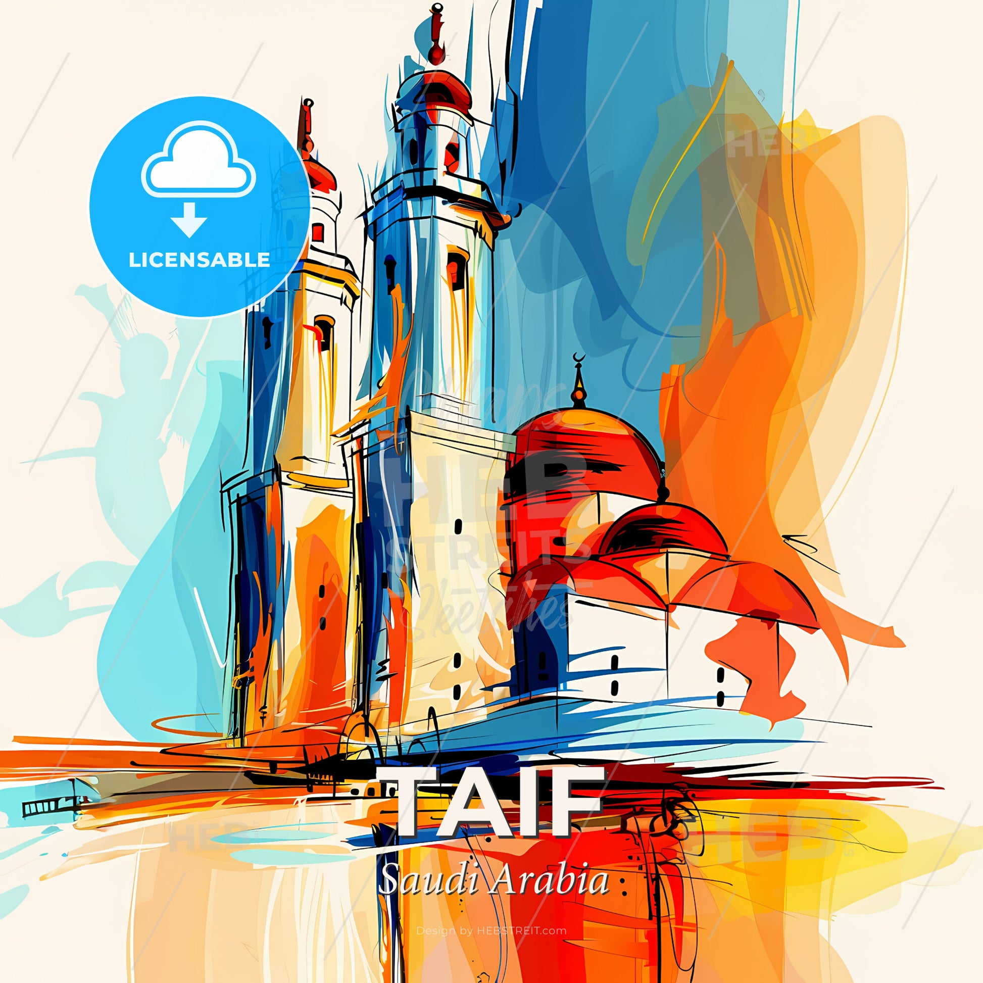 Vibrant Taif, Saudi Arabia - A Colorful Drawing Of A Building - Square format print template