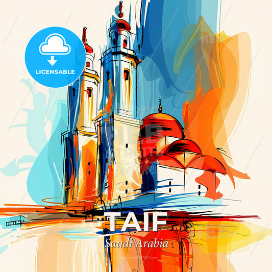Vibrant Taif, Saudi Arabia - A Colorful Drawing Of A Building - Square format print template