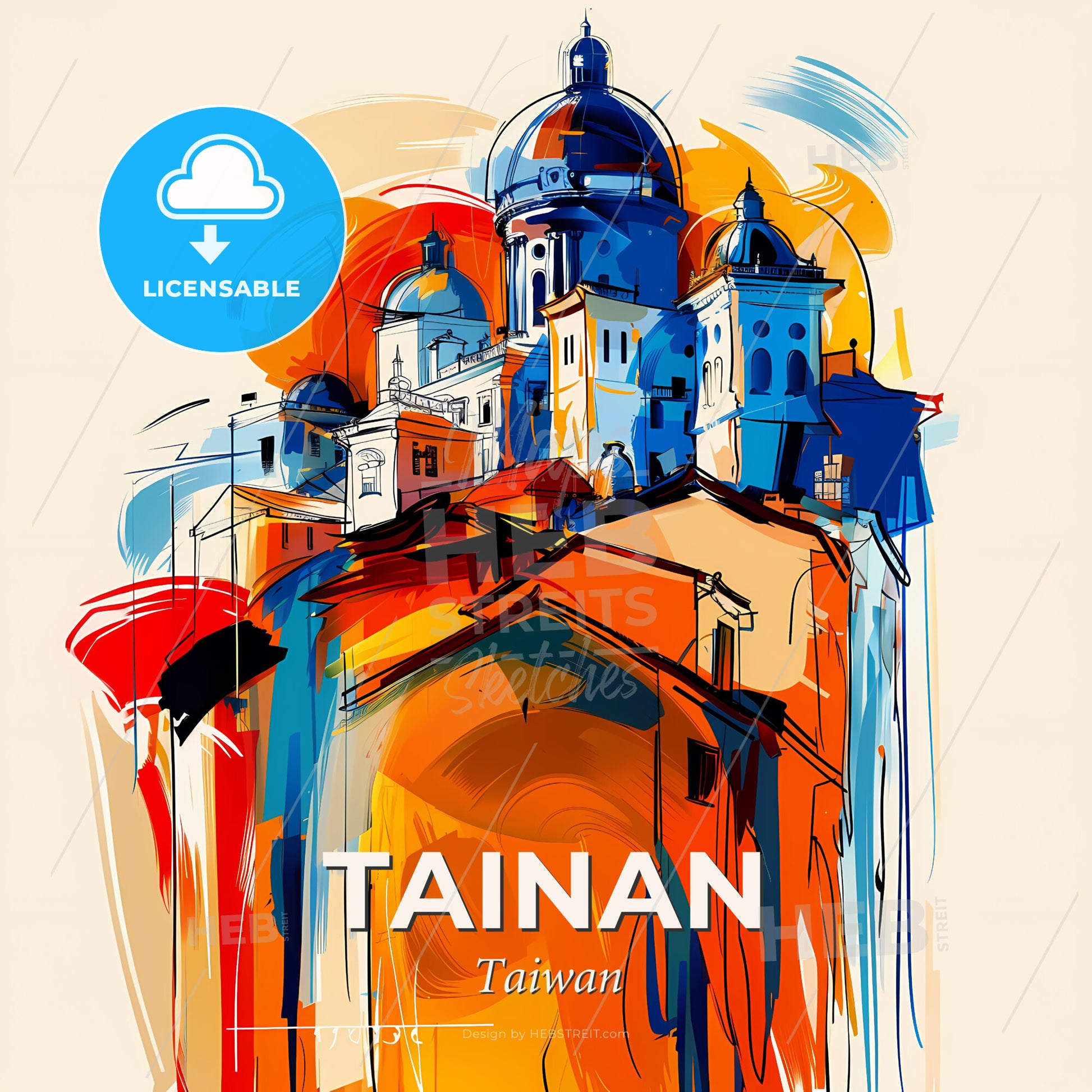 Vibrant Tainan, Taiwan - A Painting Of A Building - Square format print template