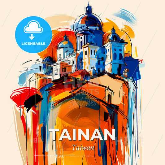 Vibrant Tainan, Taiwan - A Painting Of A Building - Square format print template