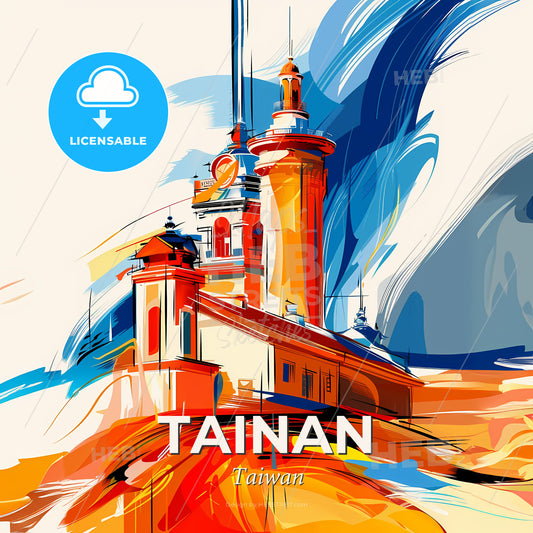 Vibrant Tainan, Taiwan - A Painting Of A Building - Square format print template