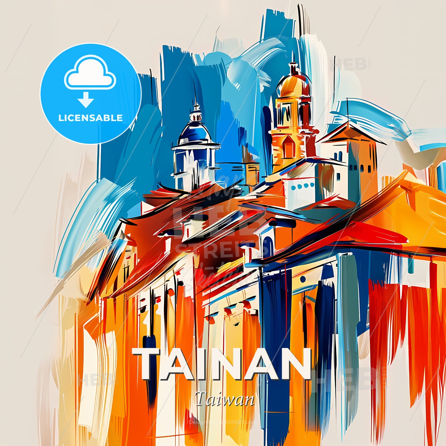 Vibrant Tainan, Taiwan - A Painting Of A Building - Square format print template