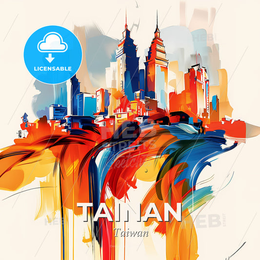 Vibrant Tainan, Taiwan - A Colorful Cityscape With Many Tall Buildings - Square format print template