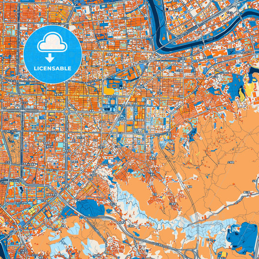 Colorful Taipei Street Map with Labels and Buildings