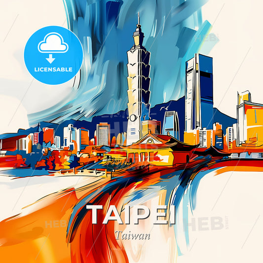Vibrant Taipei, Taiwan - A Painting Of A City - Square format print template