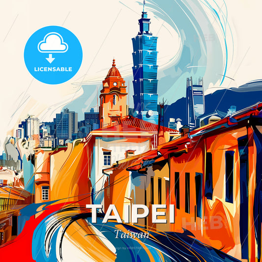 Vibrant Taipei, Taiwan - A Colorful Cityscape With A Tall Building - Square format print template