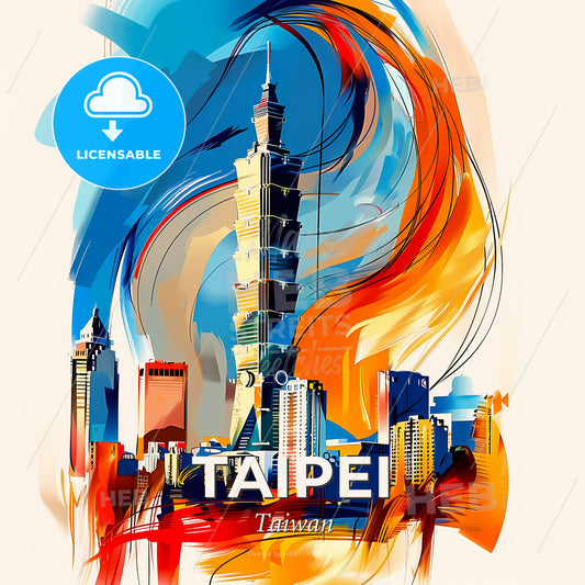 Vibrant Taipei, Taiwan - A Colorful Painting Of A City - Square format print template