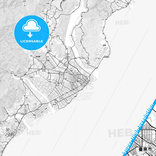 Taitung, Taiwan light map with streetnames, citynames and districts