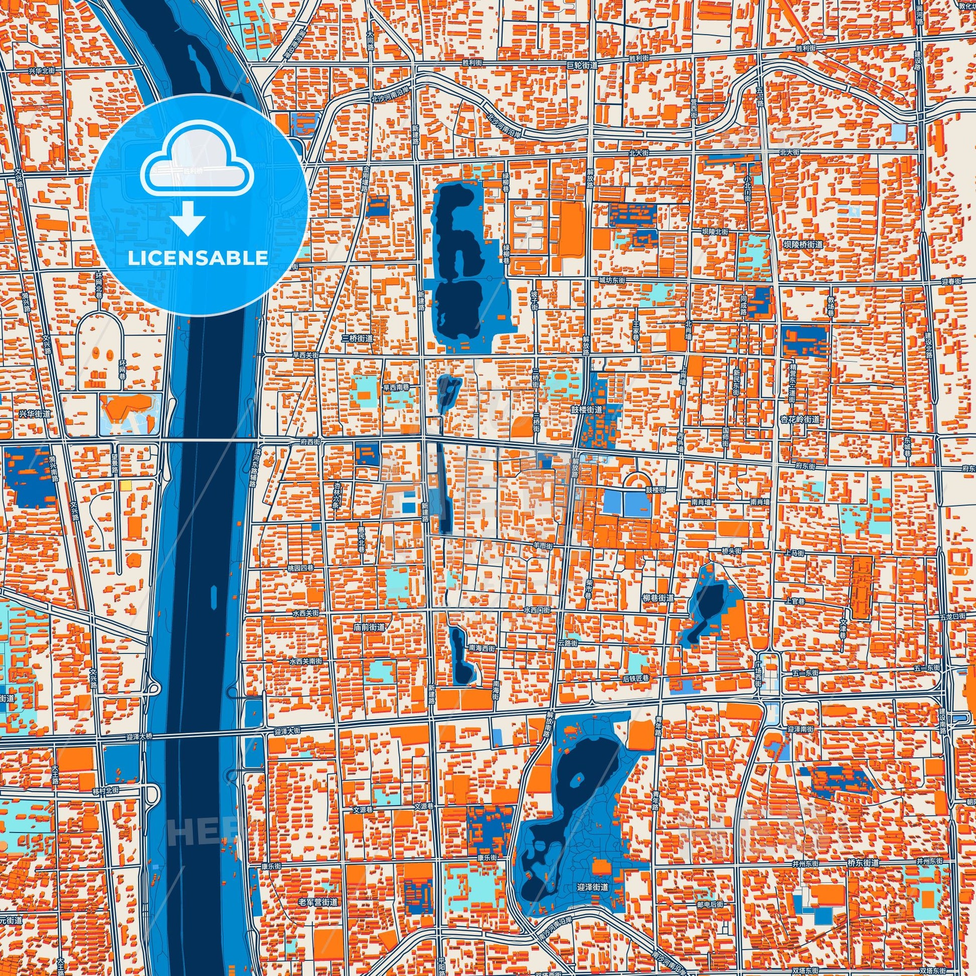 Colorful Taiyuan Street Map with Labels and Buildings