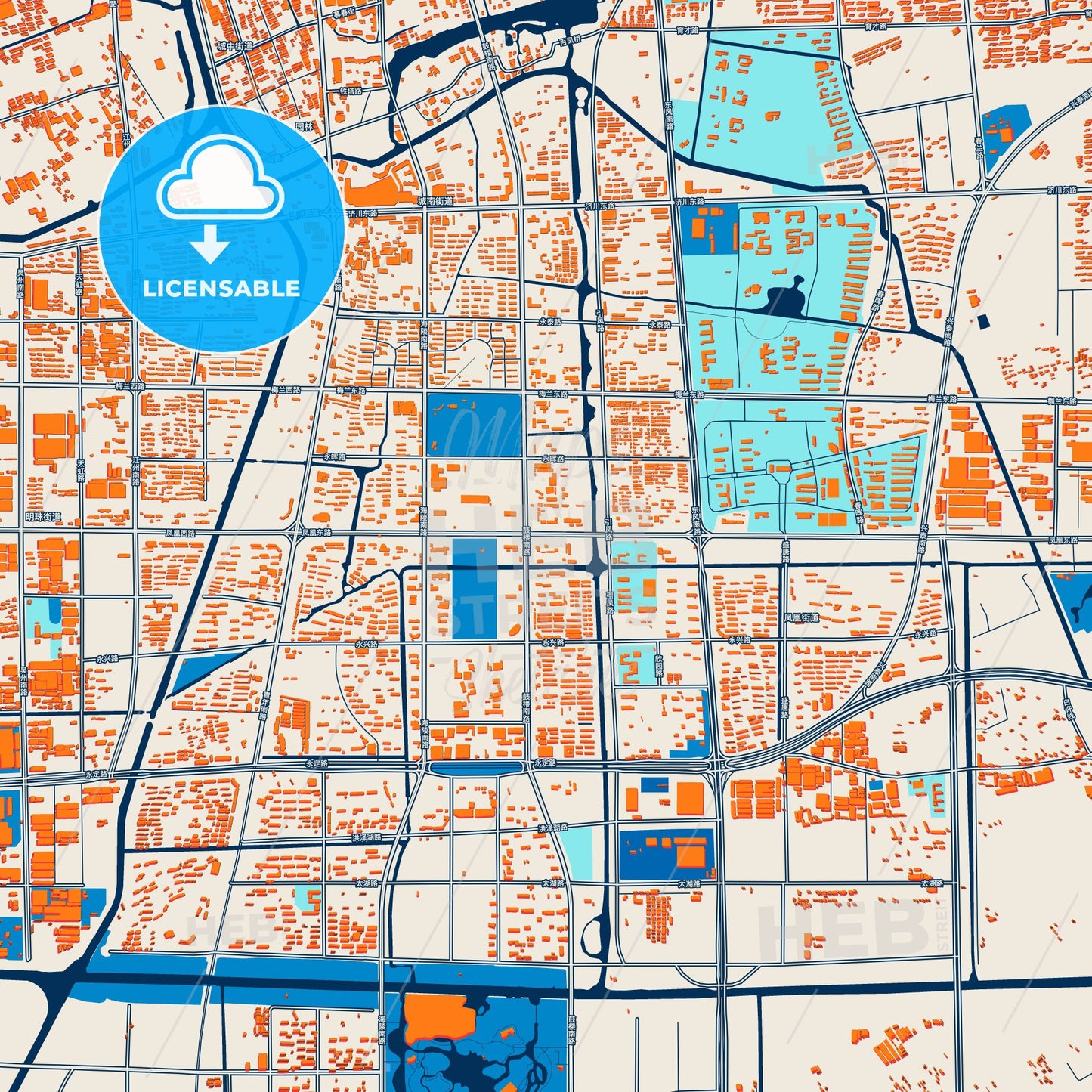 Colorful Taizhou Street Map with Labels and Buildings