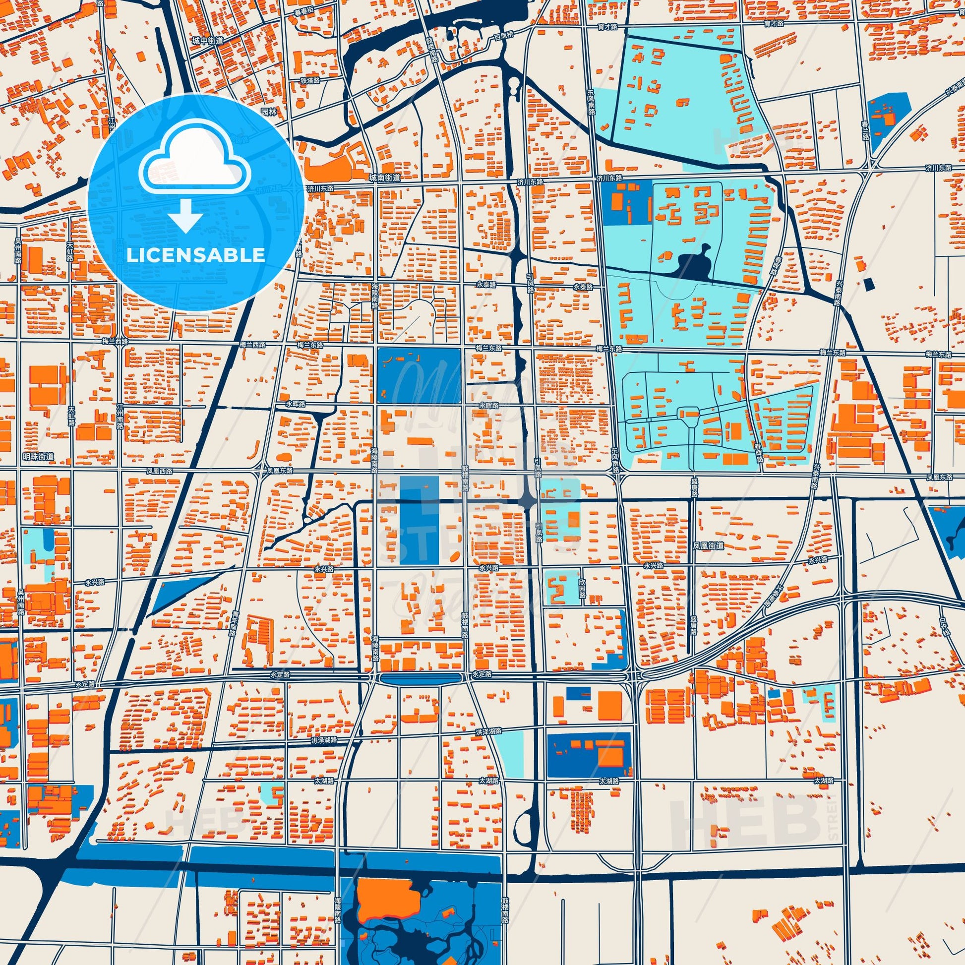Colorful Taizhou Street Map with Labels and Buildings