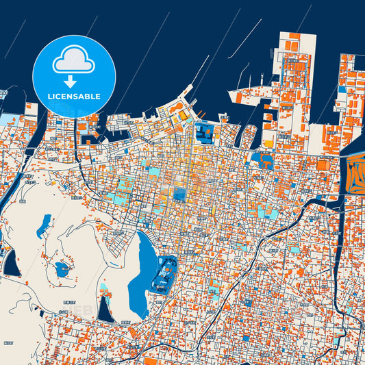 Colorful Takamatsu Street Map with Labels and Buildings