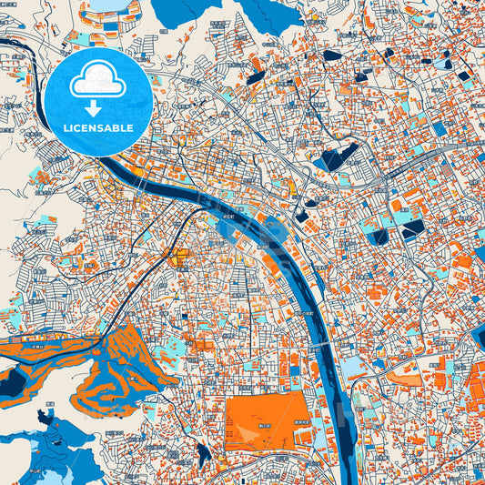 Colorful Takarazuka Street Map with Labels and Buildings