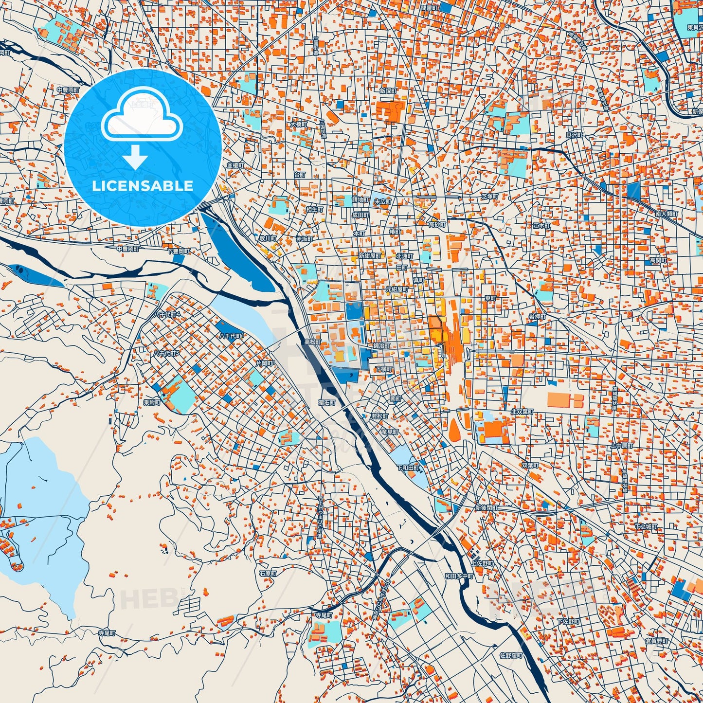 Colorful Takasaki Street Map with Labels and Buildings