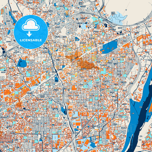 Colorful Takatsuki Street Map with Labels and Buildings
