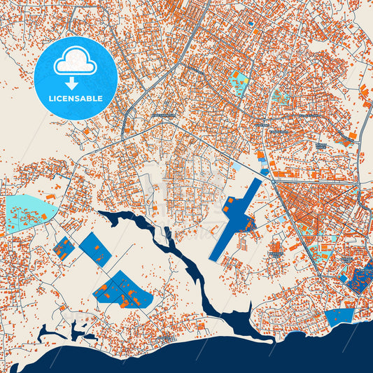 Colorful Takoradi Street Map with Labels and Buildings