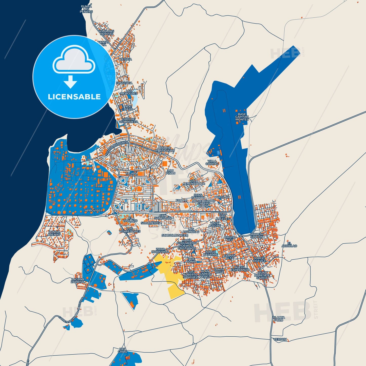 Colorful Talara Street Map with Labels and Buildings