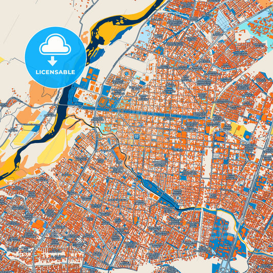 Colorful Talca Street Map with Labels and Buildings