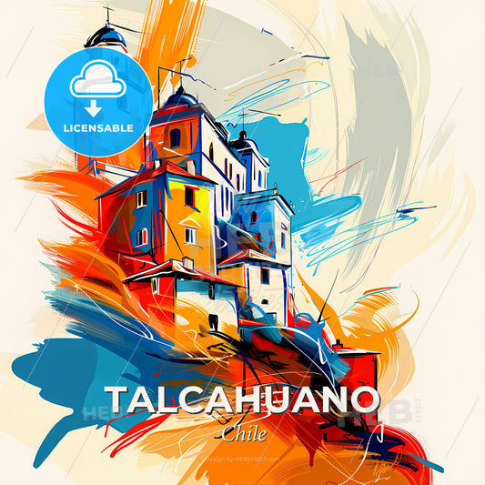 Vibrant Talcahuano, Chile - A Painting Of Buildings On A Hill - Square format print template