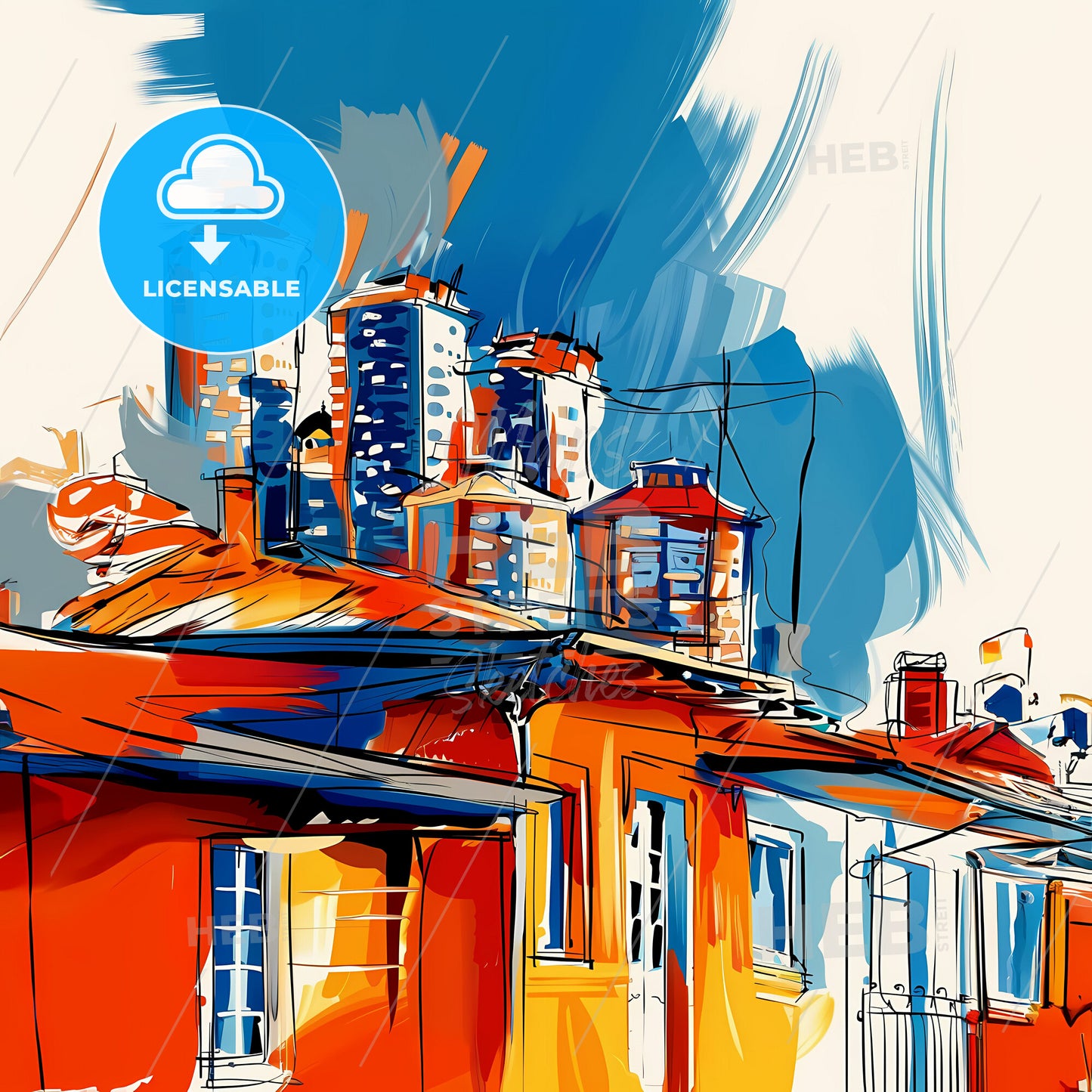 Vibrant Talcahuano, Chile - A Painting Of Buildings On A Rooftop