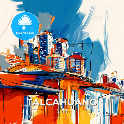 Vibrant Talcahuano, Chile - A Painting Of Buildings On A Rooftop - Square format print template
