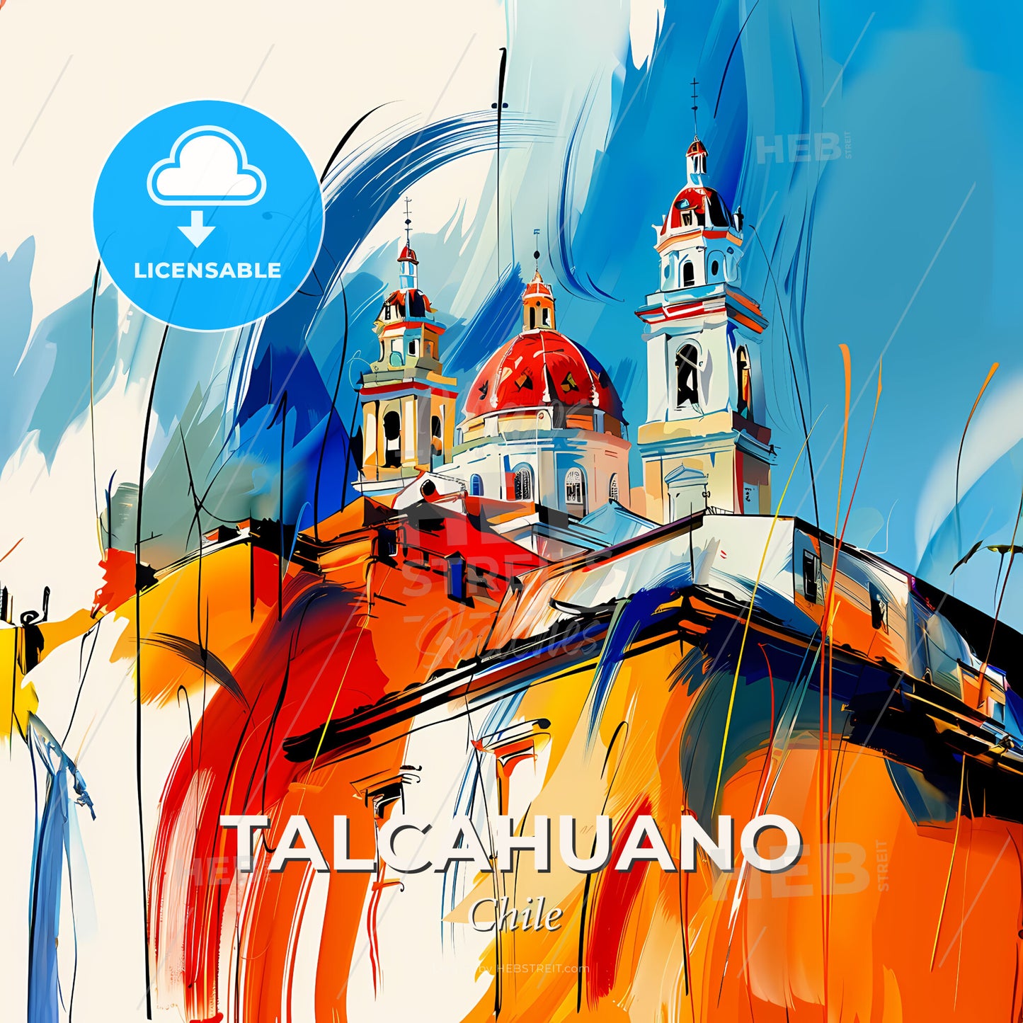 Vibrant Talcahuano, Chile - A Painting Of A Building With A Dome On Top - Square format print template