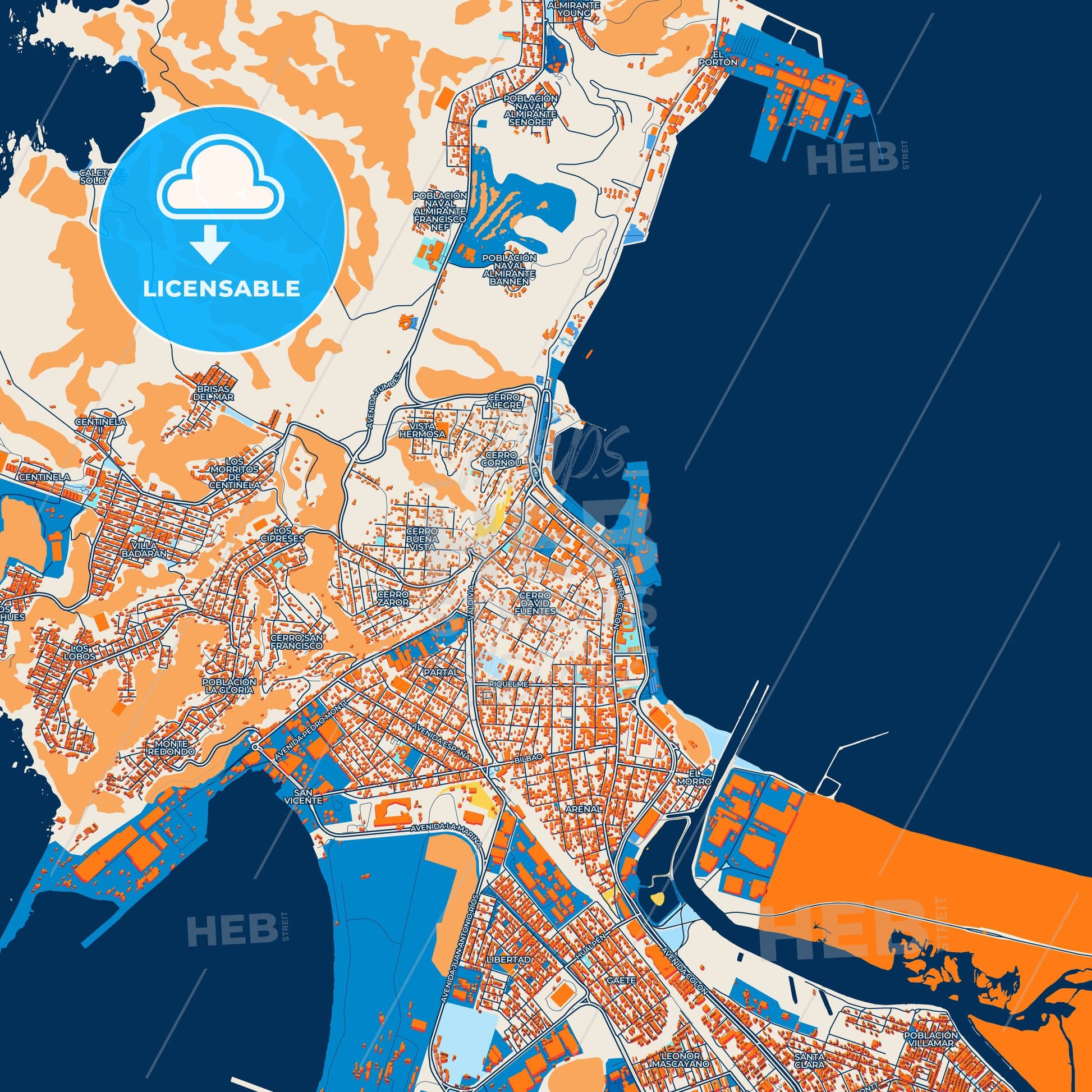 Colorful Talcahuano Street Map with Labels and Buildings