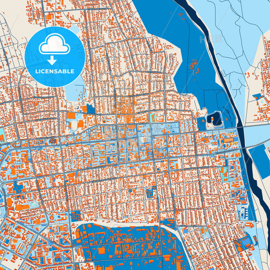 Colorful Taldykorgan Street Map with Labels and Buildings
