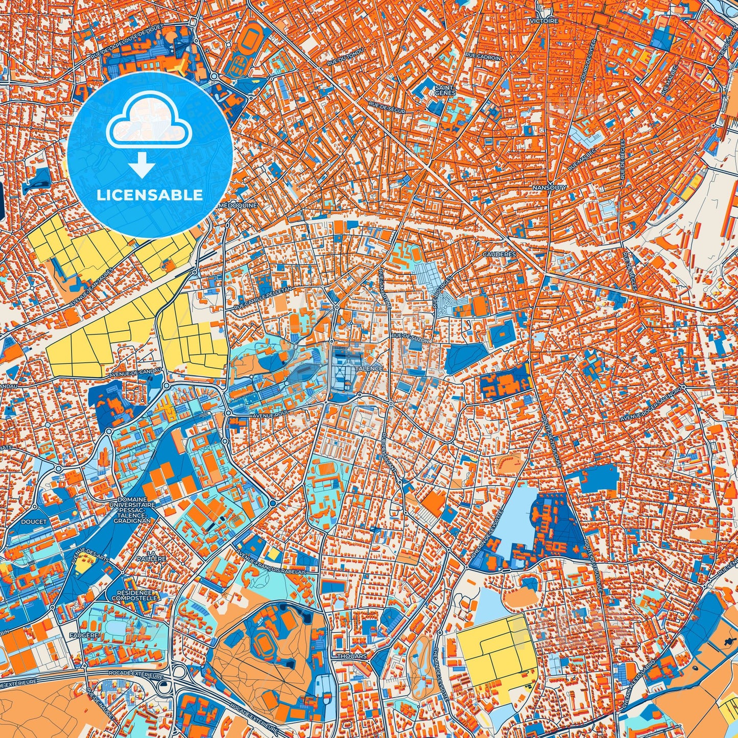 Colorful Talence Street Map with Labels and Buildings